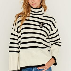 Five Jeans-Pull Mariniere Ecru/Noir